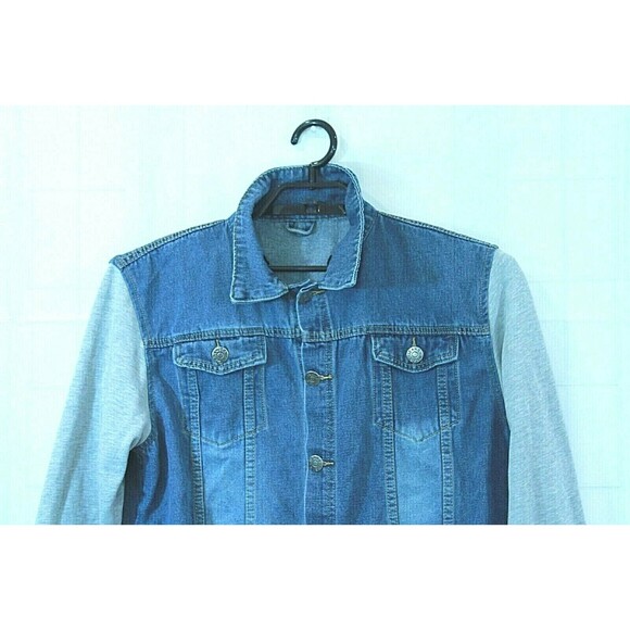 Wear Jeans Denim Jacket with Sweatshirt Sleeves Womens Size L - Picture 3 of 6